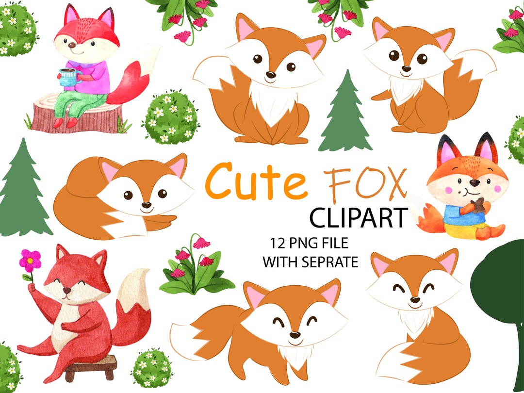 Fox Clipart, Forest Woodlands Animals Clipart, Baby Shower Fox SVG