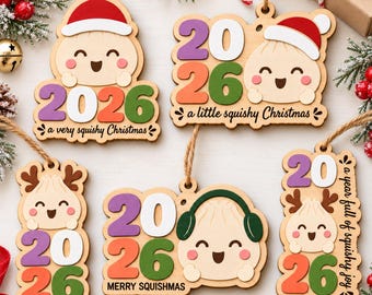 Dumpling Christmas Ornament SVG Bundle, Cute Food Holiday Cut Files, 2026 Laser Cut Ornament, Glowforge xTool Cricut PNG