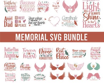 Memorial SVG Bundle, Angel Wings, Remembrance Quotes (Digital Download)