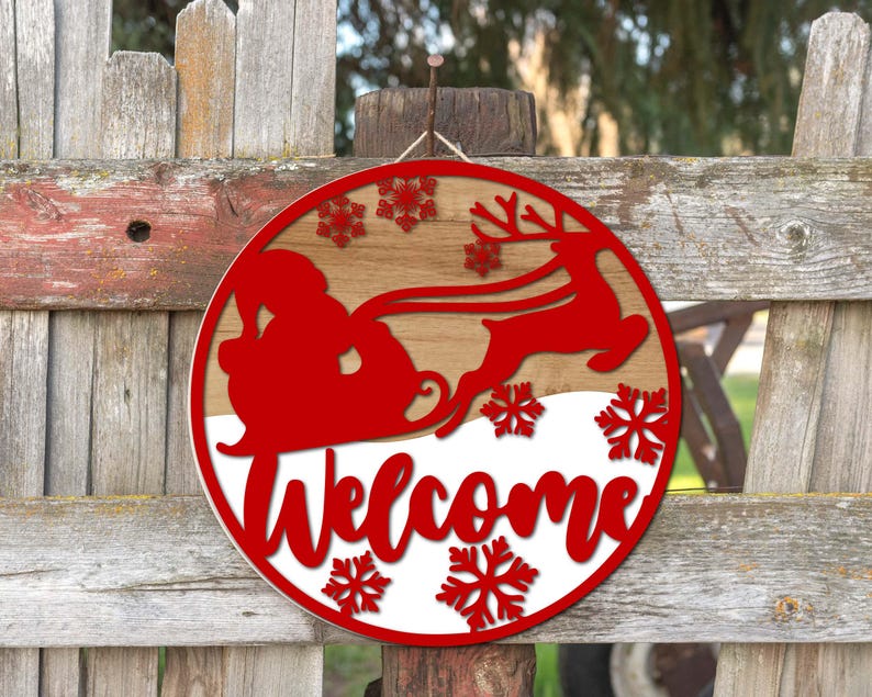 Christmas Door Hanger SVG Bundle | Welcome Sign Glowforge Laser Cut ...