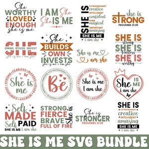 She Is Me Svg, Girl Boss Svg, She Is Strong Svg, motiverende Svg, I Am She Svg, positieve citaten PNG, empowerde vrouwen Svg Cut-bestand Cricut