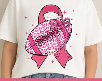 Football Breast Cancer Awareness PNG: Coquette Pink Ribbon (Digital Download)