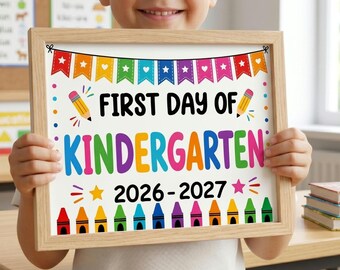 First Day of Kindergarten Sign 2026-2027, Pastel Rainbow Photo Prop Digital Download
