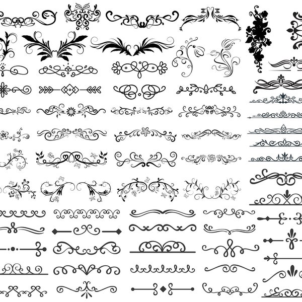 Floral Text Divider SVG: Decorative Swirls, Flourishes, Ornaments (Digital Download)