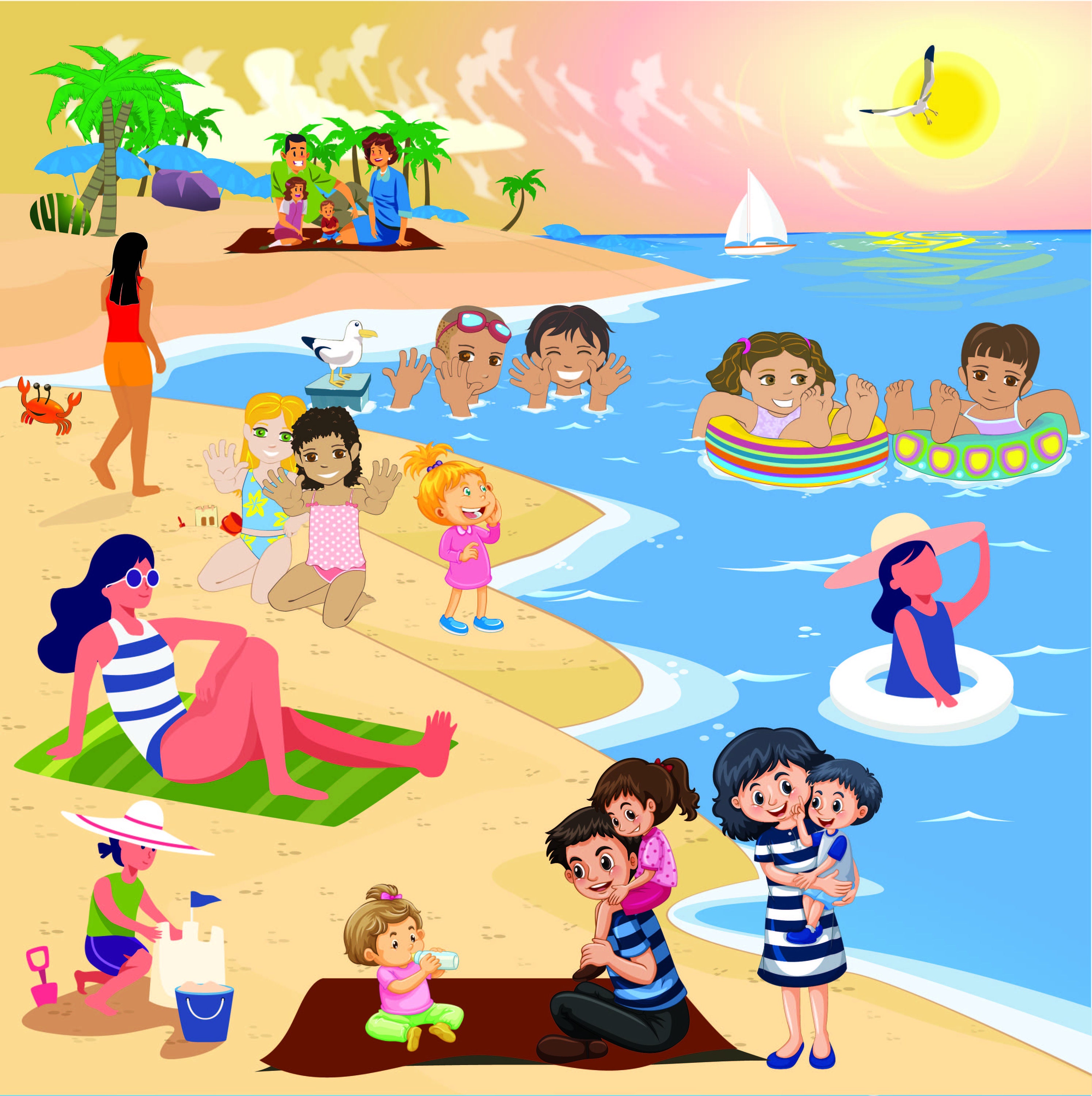 Kids Beach Clipart, Holiday Summer Beach Playground Clip Art
