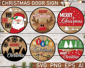 Paquete SVG de colgadores de puerta navideños, letrero de bienvenida de invierno (PNG), archivos cortados con láser Glowforge