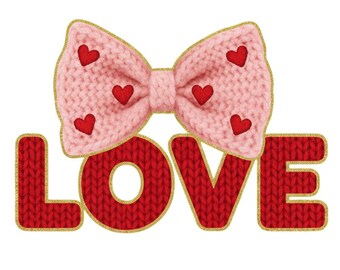 Valentine's Day LOVE PNG, Faux Knitted Yarn Valentine PNG Crochet Coquette Bow Digital Download