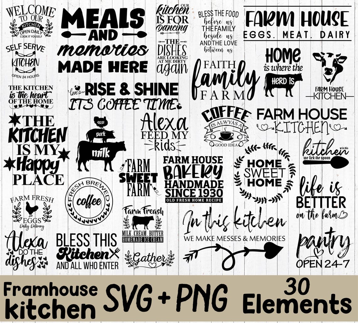 Farmhouse Kitchen SVG Bundle: Sign & Decor Cut Files (digital Download ...