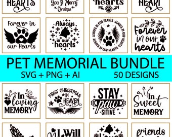 Pet Memorial SVG Bundle, Memorial Quotes Svg, Dog Memorial SVG, Paw Prints SVG, Dog Loss Svg, Angel Wings Svg, Pet in heaven Cricut Cut File