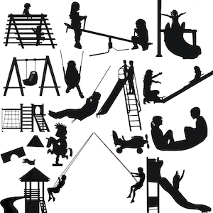 Playground Silhouette Clipart: Kids Playing Design (SVG, PNG, AI)