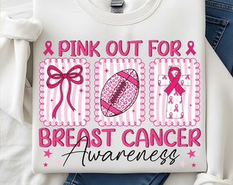 Pink Out Football PNG: Breast Cancer Awareness, Coquette Ribbon (Digital Download)