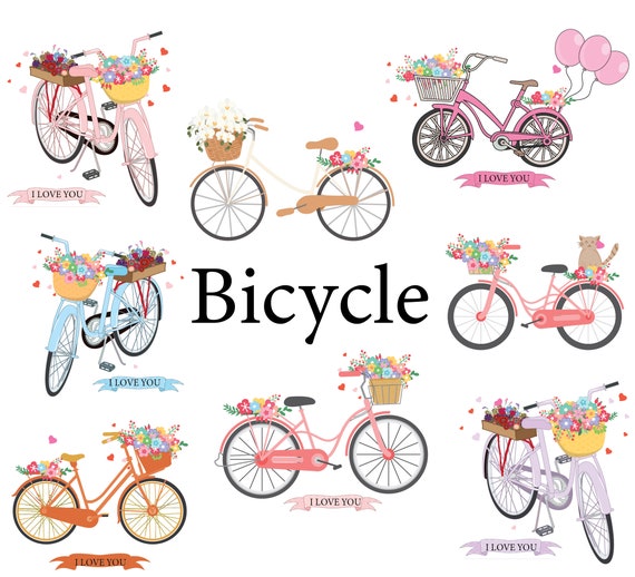 Puntuación sacerdote Abrazadera Acuarela Bicicleta Clipart Bicicletas Vintage con flores - Etsy España