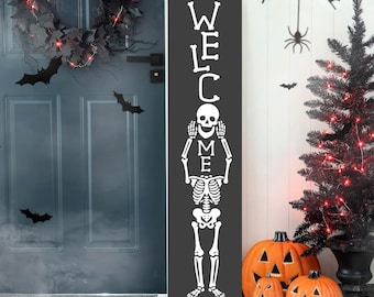 Skeleton Welcome Halloween Porch Sign: Funny Haunted House Decor (SVG)
