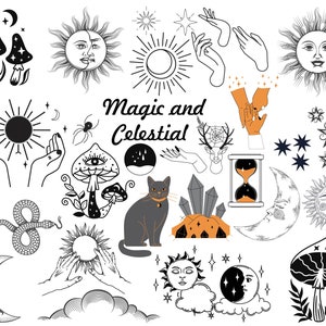 Mystical SVG Bundle | Mystic Moon Png | Celestial Witchcraft Svg | Mystic Cat Svg | Spiritual Digital Download | Personal Commercial Use