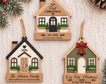 Christmas House Ornament SVG Bundle, New Home Keepsake Laser Cut Files, Layered Cottage Designs, Housewarming Gift PNG