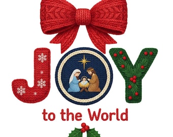 Crochet Nativity Scene PNG, Jesus Christmas Png, Faux Yarn Joy to the World, Sublimation Design