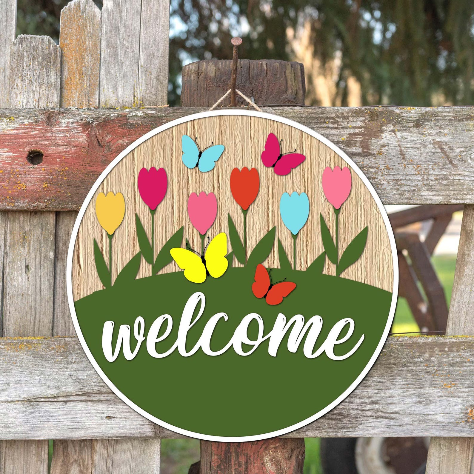 Spring Round Sign SVG Bundle, Welcome Spring Door Hanger Glowforge ...