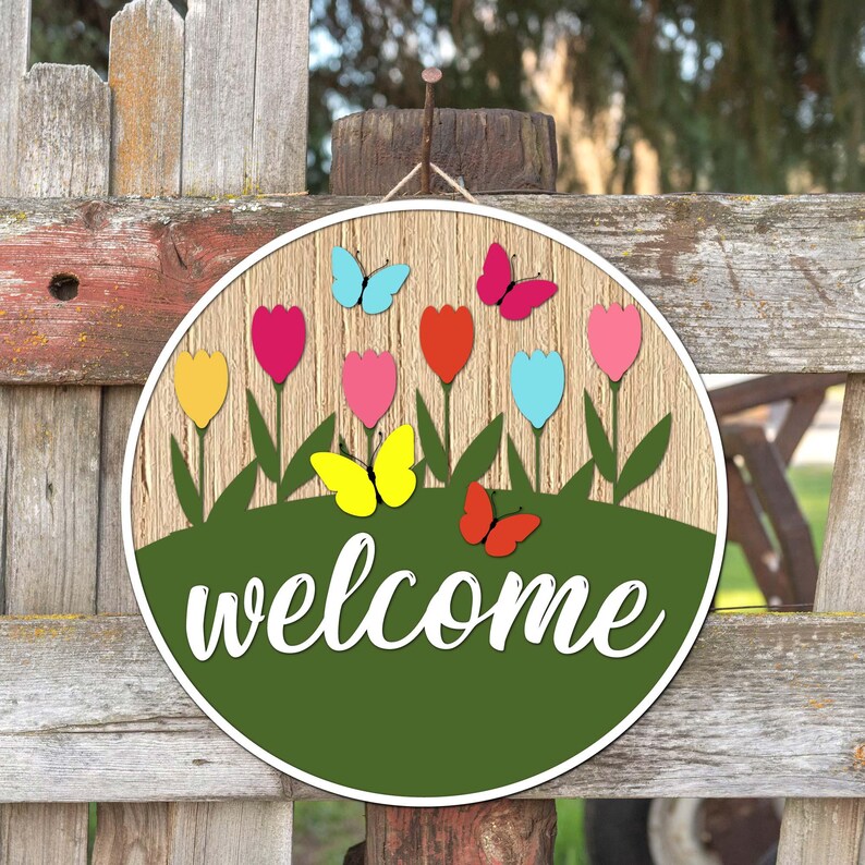 Spring Round Sign SVG Bundle, Welcome Spring Door Hanger Glowforge ...