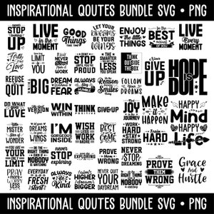 Citas motivacionales SVG, paquete, citas inspiradoras SVG, citas positivas, frases SVG, archivos de corte de citas de vida, PNG comercial con letras a mano