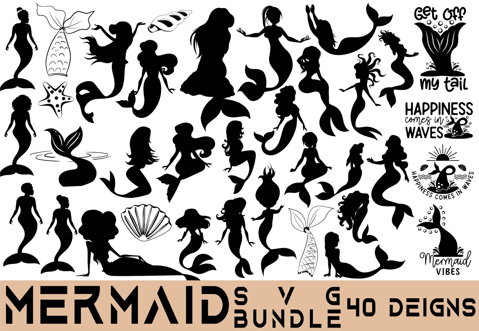 Mermaid Svg Bundle, Mermaids Silhouette, Mermaid Tail SVG, Cute ...