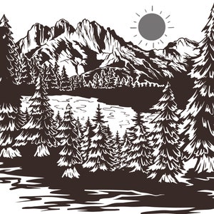 Mountain with Lake Scene SVG, Mountain Scenery SVG Cut Files - Mountain Sceneries Silhouette Cut Files