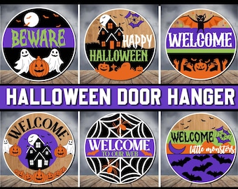 Pacchetto SVG per cartelli per porte di Halloween, file tagliati al laser (download digitale)