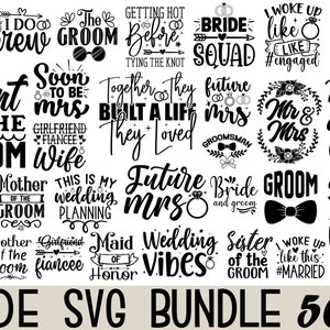 Bruid Svg-bundel, bruidsfeest Svg-bundel, bruiloft Svg-bundel, bruidsmeisje, bruidegom, de heer en mevrouw Svg, bruidsmeisje Instant Digitale Download PNG