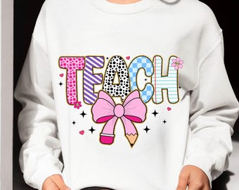 Teacher Coquette Pencil SVG PNG, Teach Shirt Design, Back to School Cricut File