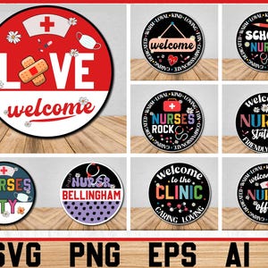 Nurse Office Welcome Sign SVG: Laser Cut Door Hanger Template