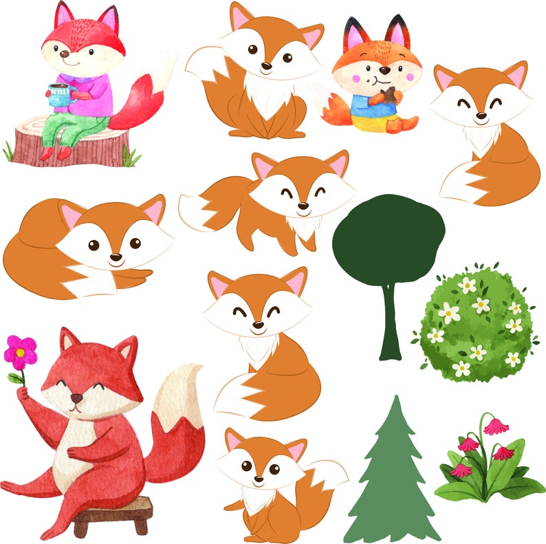Fox Clipart Forest Woodlands Animals Clipart Baby Shower Fox - Etsy