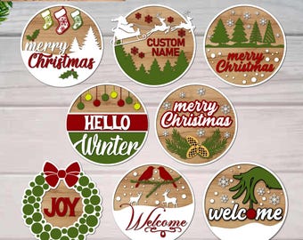 SVG-bundel kerstbord: deurhanger Glowforge Cut Files