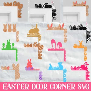 Fichiers de bordure de porte de Pâques SVG Png, décoration de porte de Pâques, plaque de coin de porte, décoration de lapin de Pâques, lapin de Pâques SVG, fichier de coupe Glowforge