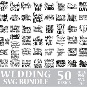 Pacchetto SVG per matrimonio, SVG per sposo e sposa, SVG per signor e signora, File di citazioni per matrimonio per cricut, SVG per marito e moglie, SVG per damigella d'onore, SVG per festa nuziale