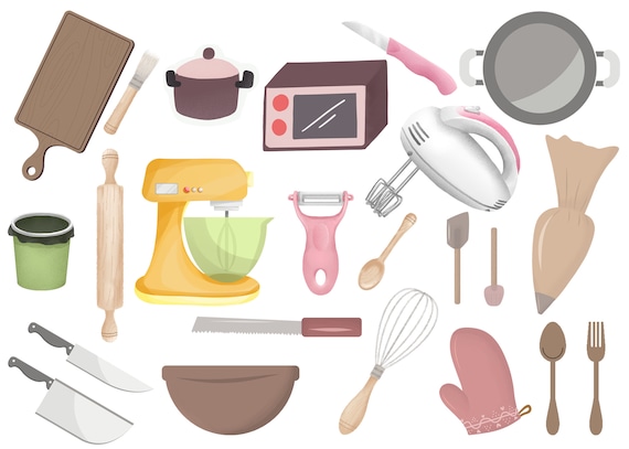 Watercolor Baking Clipart Kitchen Supplies Graphics Clipart 