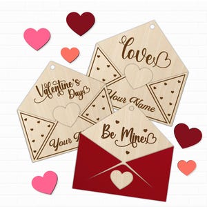 Archivo SVG de carta de amor, portatarjetas de regalo con sobre cortado con láser Glowforge, paquete de sobres para el día de San Valentín, sobre cortado con papel para San Valentín