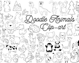 Dierlijke doodle SVG-bundel: boerderij en wilde dieren clipart (commercieel gebruik)