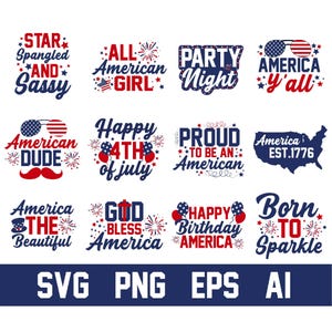 Paquete SVG del 4 de julio, 4 de julio PNG, 4 de julio Svg PNG, América Svg, EE. UU. Bandera Svg, Patriótico Svg, Día de la Independencia Camiseta Svg Clipart