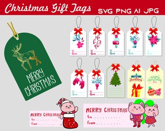 Christmas Gift Tags SVG Bundle, Printable Holiday Labels (Commercial Use)