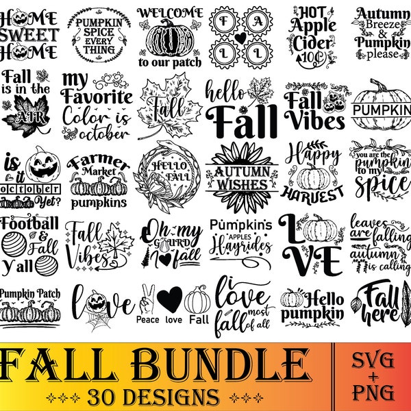 Fall SVG Bundle, Autumn Quotes Svg, Thanksgiving Svg, Fall Sign Designs, Autumn Bundle Svg, Hello fall svg  Cut File Cricut, Silhouette, PNG