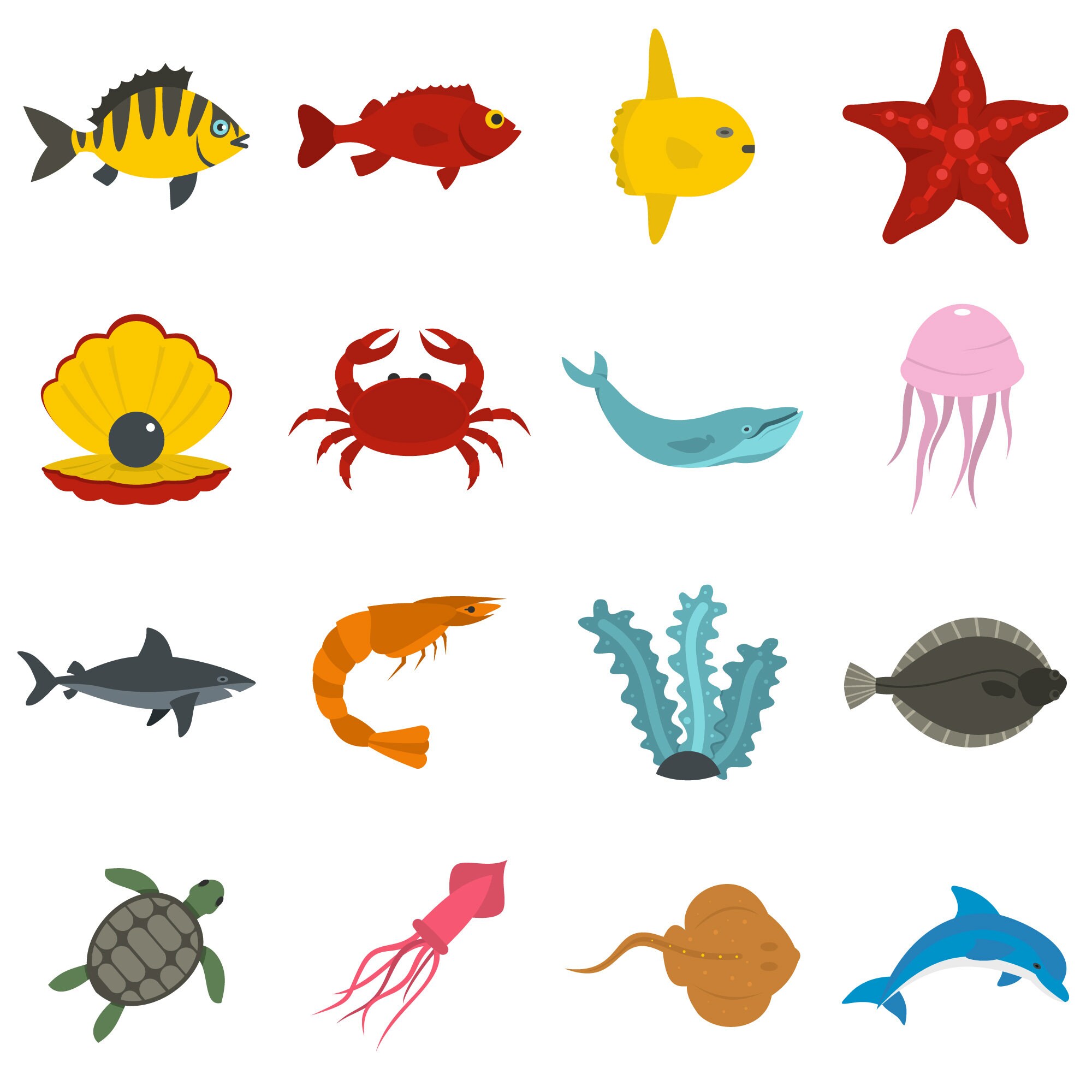 Sea Animal Clipart Cute Sea Animals Digital Design Undersea Etsy
