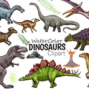 Watercolor Dinosaur Clipart: Cartoon Dino Art (Digital Download)