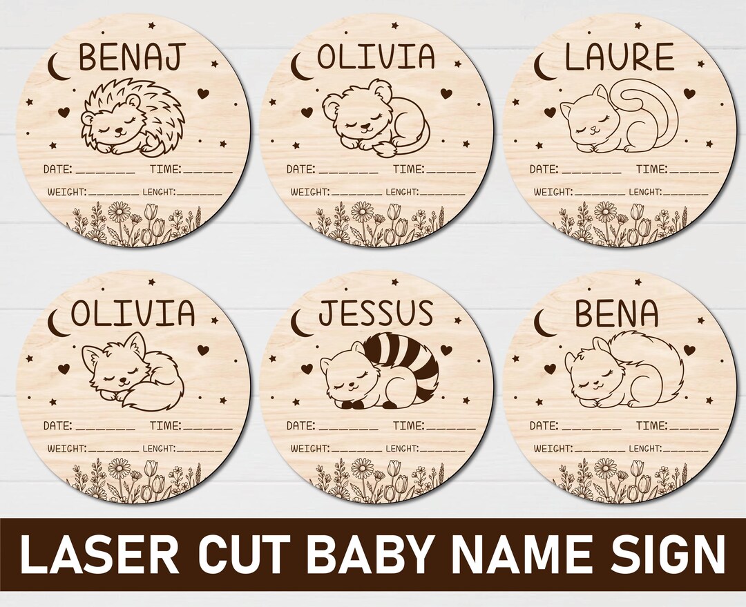 Baby Birth Announcement Laser Cut Sign Bundle | Custom Name & Stats ...
