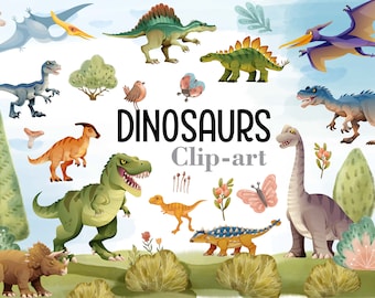 Dinosaur SVG Clipart Bundle, Kids Dino Silhouette Graphics PNG (Digital Download)