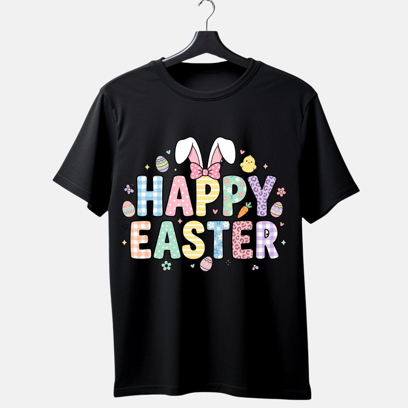Happy Easter Bunny Ears Chick Eggs PNG Sublimation Design (digital ...