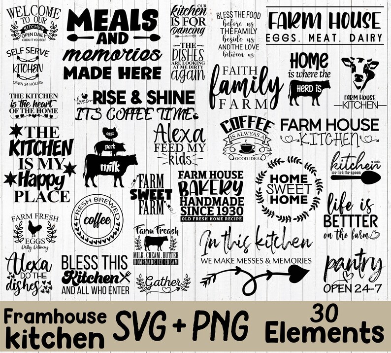Farmhouse Kitchen SVG Bundle: Sign & Decor Cut Files (digital Download ...