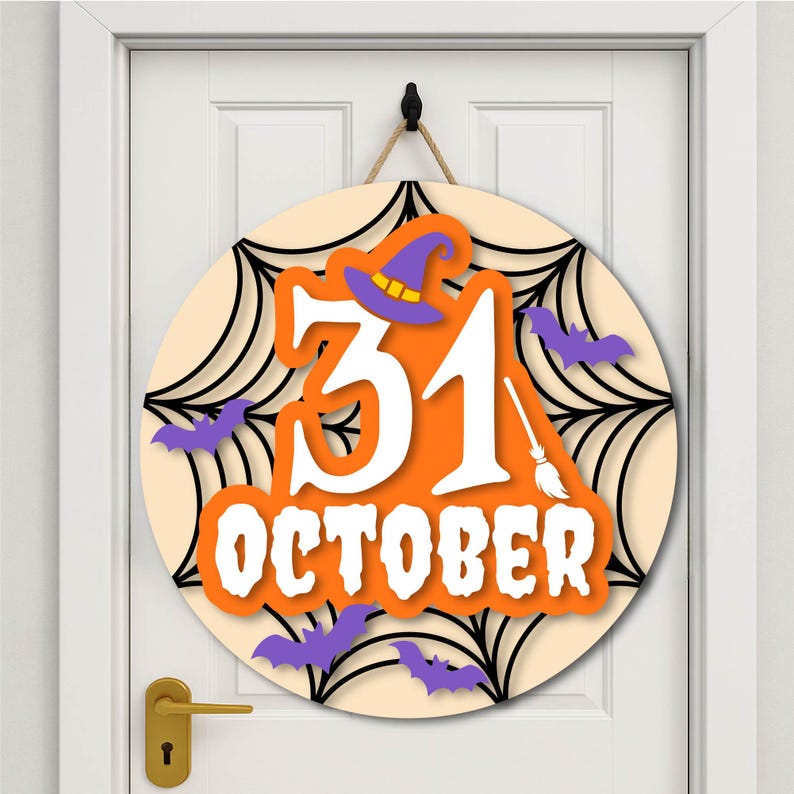 Halloween Door Hanger SVG Bundle: Spooky Welcome Sign, Laser Cut Files ...