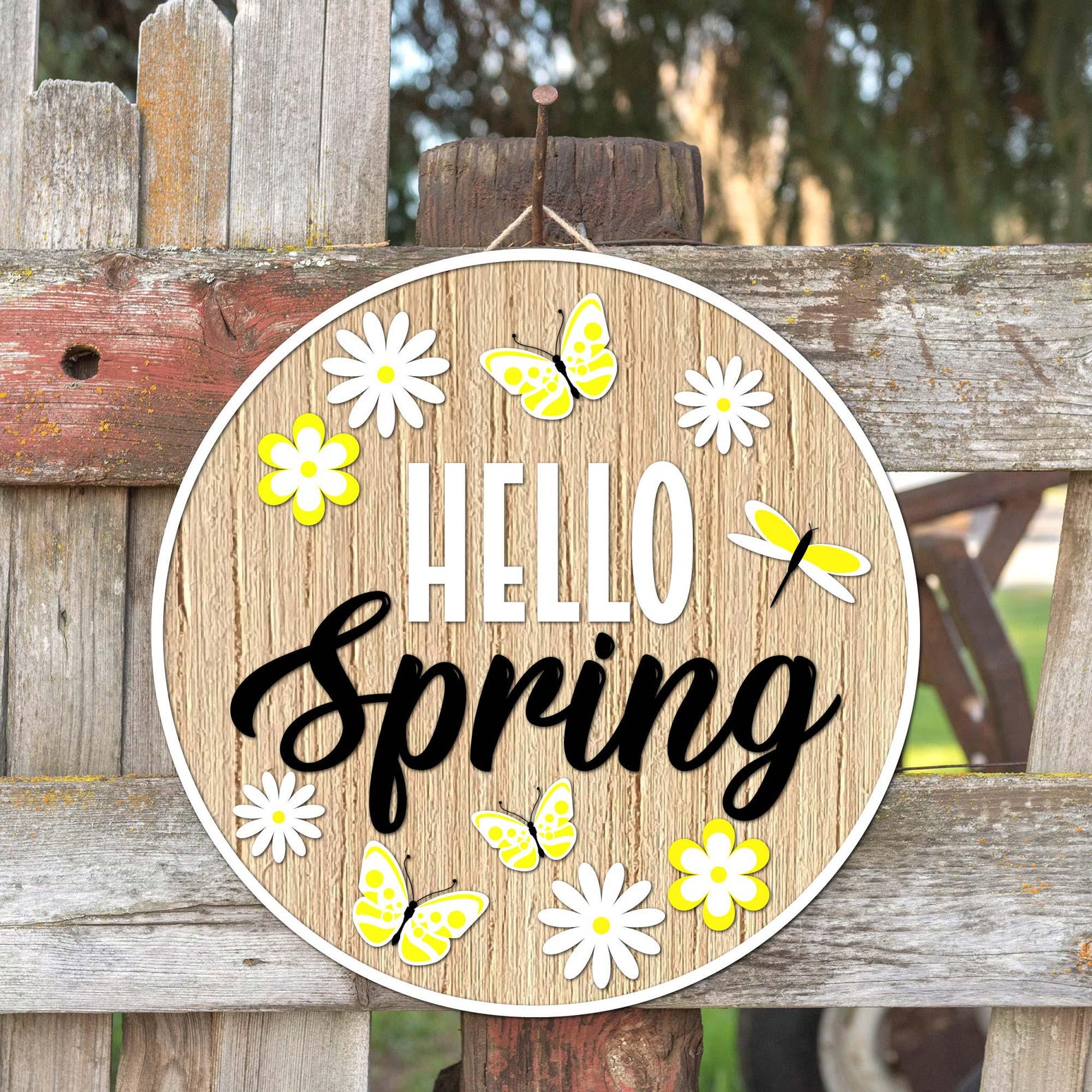Spring Round Sign SVG Bundle, Welcome Spring Door Hanger Glowforge ...