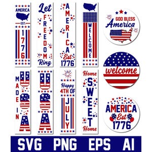 Paquete SVG de letrero patriótico para porche, 4 de julio en formato SVG, letrero para porche delantero en formato PNG, decoración de porche de EE. UU., bandera de EE. UU. en formato SVG, letrero de bienvenida en formato SVG