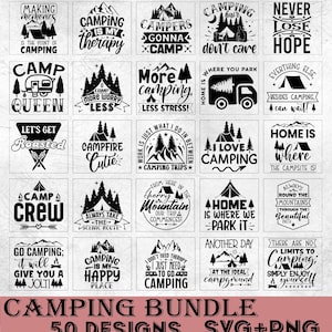 Paquete SVG de camping, frase con frases de camping, imprimible de campamento, camping comercial, manualidades digitales de aventura, paquete SVG de montaña.