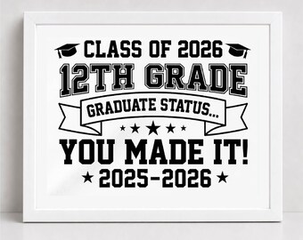 Class of 2026 12th Grade Graduation Sign, Senior Photo Prop (Digital Download)